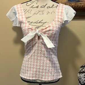 Smak Parlor Cotton Gingham Elastic Back Tie-Front adjustable strap Top